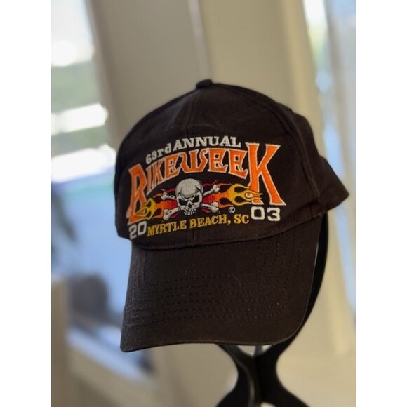 Bike Week 2003 Myrtle Beach SC Hat Snapback Cap Embroidered Skull Flames 63rd - Picture 2 of 5